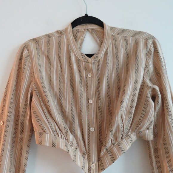 Striped Tan Midi Dress - Picture 5 of 15